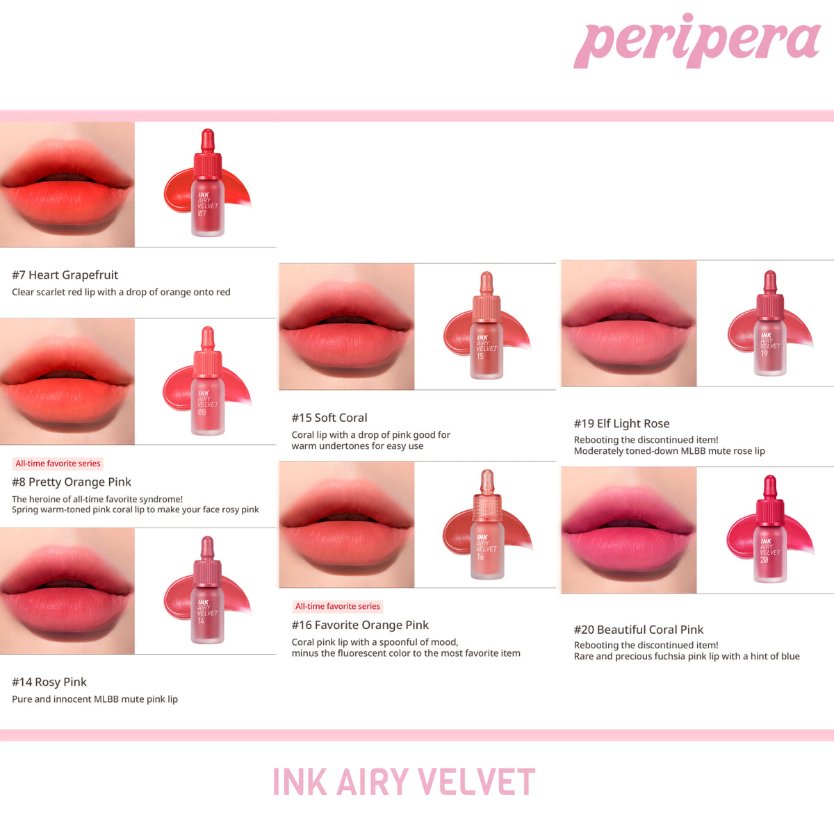 Peripera Ink Airy Velvet Tint sävyt 07-20